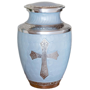 Premium Handmade Metal Cross Design Cremation <b>Urn</b> White Color <b>Large</b> 220 lbs Adult Funeral Memorial <b>Urn</b> - Product Image 2