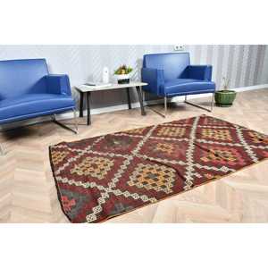 Vintage Accent Rug, 3.5x5.9 ft Turkish Rug, <b>Red</b> Abstract <b>Wool</b> Rug - Product Image 1