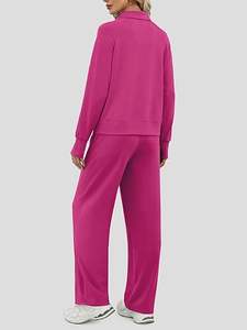 Ensemble de survêtement en molleton uni décontracté pour femmes 100% coton respirant à séchage rapide Vêtement d'intérieur d'hiver Ensemble assorti - Product Image 5