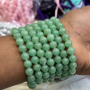 กำไลคริสตัลธรรมชาติสำหรับผู้ชายสร้อยข้อมือลูกปัดกลมหยกสีเขียวสำหรับผู้หญิง (สีโลหะ: ลูกปัด8มม. ขนาด: 16ซม. 6.3นิ้ว) - Product Image 1