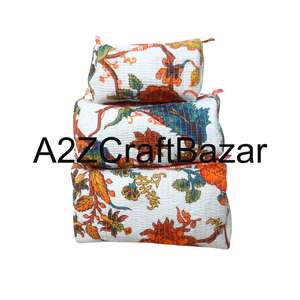 Wholesale 100 % Pure Cotton Fabric Tassel Pattern for <b>Makeup</b> <b>Bag</b> Set with Zipper Closure Soft Handle Eco-Friendly And Durable - Product Image 1