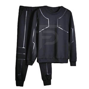 Conjuntos de chándal de gran tamaño de alta calidad para hombre, chándal cálido liso negro con hombros caídos y logotipo personalizado al por mayor - Product Image 1