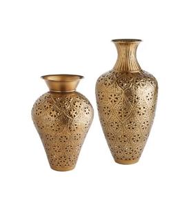 Juego de Jarrones Modernos de Latón, Hierro y Vidrio, 2 Piezas, Chapado en Oro, Diseño Costero Ecológico, Porta Flores para Bodas, Mesa de Dormitorio - Product Image 1