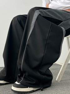 กางเกงวิ่งขายาวสำหรับผู้ชายกางเกงขาบานเอวลอยสีดำสะท้อนแสง - Product Image 4