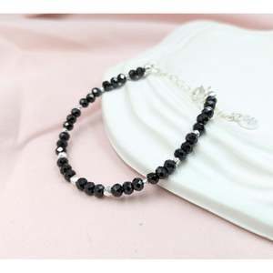 925 Sterling Silver Fine <b>Charm</b> Bracelet with Black Spinel Elegant Black Spinel <b>Bangle</b> - Product Image 3