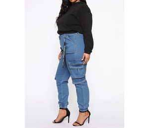 Pantalon de survêtement en denim vintage taille haute pour femme, pantalon de jogging, pantalon de survêtement en coton, streetwear respirant, hiver - Product Image 2