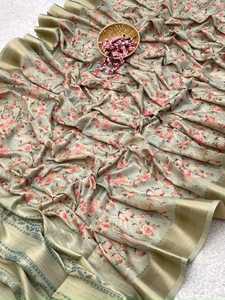 Moda elegante tendencia hermoso vestido excelente calidad Premium suave Tussar seda Sari Blusa con trabajo impreso para la venta - Product Image 5