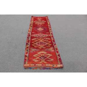 Herki Rug, 2.7x8.9 ft Vintage Rug, <b>Red</b> Ikat Rug <b>Wool</b> - Product Image 1