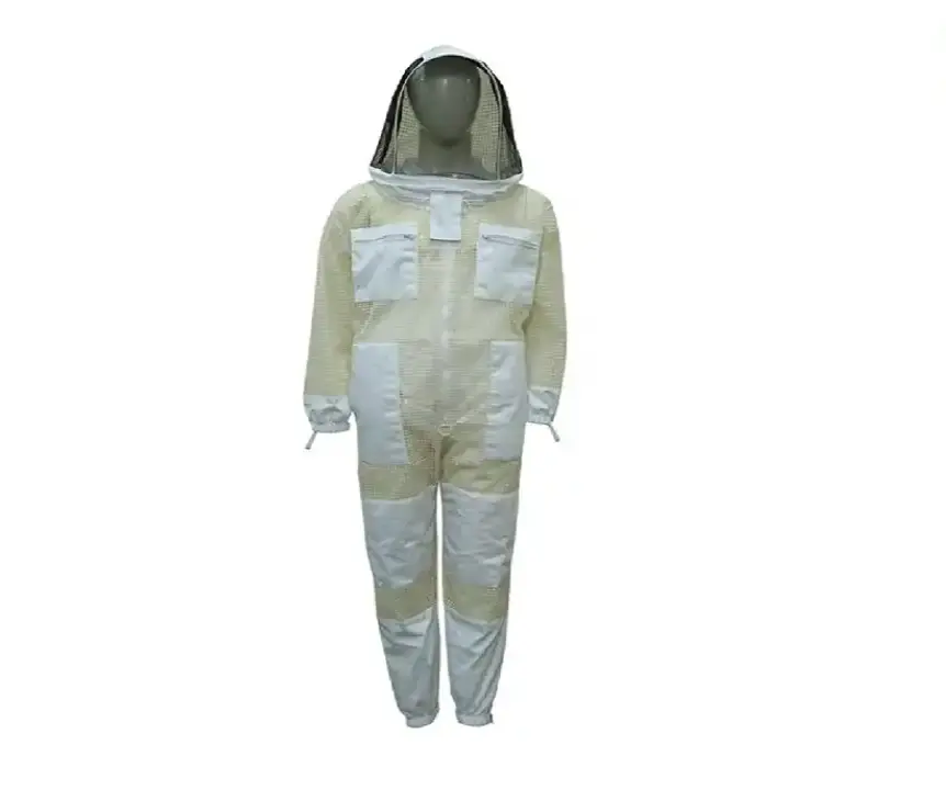 Traje de apicultura con ventilación de 3 capas de buena calidad, traje completo de apicultura 100% algodón con velo de esgrima