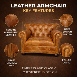 Sillón Clásico de Cuero con Construcción Resistente y Acolchado Confortable para Decoración Tradicional del Hogar - Product Image 2