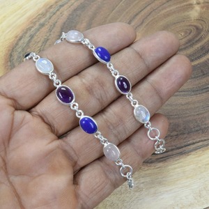 Multi Color Natural Gemstone Spinner 925 Sterling <b>Silver</b> <b>Bracelet</b> Multi Gemstone <b>Bracelet</b> <b>Solid</b> 925 Sterling <b>Silver</b> Jewelry - Product Image 2