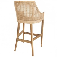 Chaise de bar moderne haut de gamme, structure en teck massif, coussin en rotin naturel tressé, PU, pour extérieur, maison, bar, hôtel, salle à manger, salon
