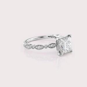 IGI Certified Princess Shape Lab Created Diamond Engagement Ring <b>Solid</b> 925 Sterling <b>Silver</b> Vintage Style Ring - Product Image 2