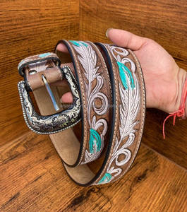 Cinturones Florales de Cuero Genuino Hechos a Mano y Pintados a Mano, Cinturones Unisex de Cuero Repujado Hechos a Mano - Product Image 2