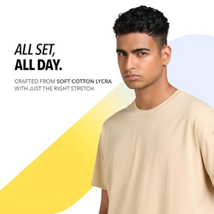 T-shirt beige surdimensionné pour homme, respirant, grande taille, coton doux, coupe décontractée, col rond, écologique, séchage rapide, quotidien - Product Image 3