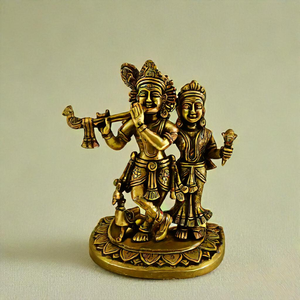 Paire de statues d'idoles Radha Krishna en laiton de 21cm pour les fêtes de mariage ou de Diwali - Product Image 3
