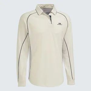100% khô phù hợp với polyester thoáng khí tùy chỉnh in Cricket thể thao áo sơ mi nam màu trắng với đường ống theo thứ tự số lượng lớn