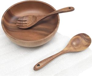 El mejor precio para juego de Servicio de ensalada de madera de 3 piezas con acabado brillante Premium, soporte esencial para despensa, incluye un cuenco con cuchara para restaurante - Product Image 1