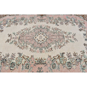 พรมตุรกีโบราณขนาด6.2x9.4ฟุตสีน้ำตาลเบจผ้าทอแบบแบนมีลวดลายเย็บปะติดปะต่อกันสำหรับตกแต่งห้องนั่งเล่นห้องโถง - Product Image 5