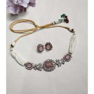 Collar de Gargantilla Kundan de color rosa con tachuelas doblete piedra joyería fina - Product Image 3