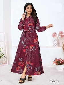 Vente en gros Modal Chanderi Imprime Avec Ceinture Motif Anarkali Robe Style Kurtis collection - Product Image 3