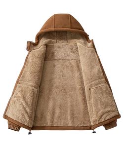 Abrigo de invierno de hombre teñido liso OEM, chaqueta con cremallera y soporte informal de forro polar calentado, chaquetas de punto con capucha gruesas y cálidas de talla grande - Product Image 3