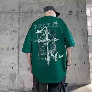 Livraison directe en stock hommes t-shirt surdimensionné à la mode ample imprimé cinq quarts manches 100% coton - Product Image 4