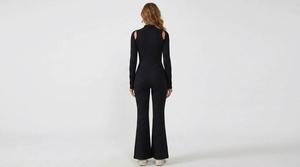 Mono de manga larga para mujer, de una pieza, con pierna acampanada, elástico, informal, a la moda, ropa deportiva - Product Image 5