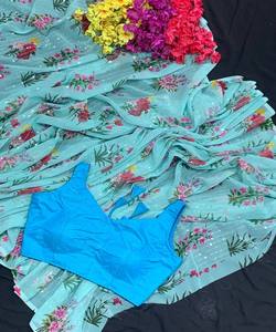 Designer Party Wear Nouvelle Arrivée Festival Wear Filles Porter Blanc Couleur Sari Georgette Tissu Indien Femmes Adultes Inde & Pakistan Vêtement - Product Image 5