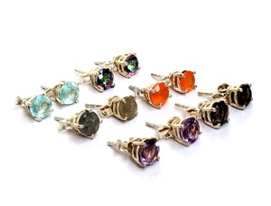 Boucles d'oreilles à facettes en argent Sterling 925 avec pierres précieuses naturelles multicolores - Product Image 2