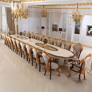 Majestic The Langham Luxury Teak Hand Carved <b>White</b> Gold Royal Banquet <b>Dining</b> <b>Table</b> Set Palace Hotel Villa Furniture Collection - Product Image 3