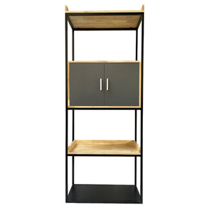 Standing Type Decorative Shelf with <b>Drawers</b> Rubber Wood and Iron Frame KS68121 for Living Room - Product Image 1
