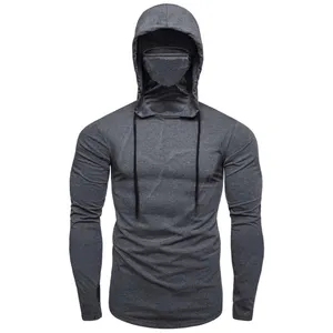 Casual Gym Thin Long Sleeve Hoodie Men Autumn Face Cover Solid Color Sweatshirt Men Clothing Wholesale