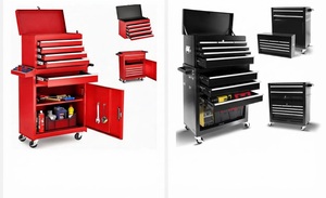 68,5 pouces D x 19 po. Coffre à outils roulant en métal noir et rouge robuste avec 7+12 tiroirs pour ateliers et laboratoires - Product Image 2