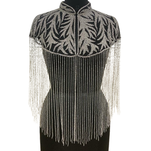 Nouveautés Capes de soirée musulmanes islamiques modestes argentées personnalisables style fête pour femmes, broderie lourde perlée, franges uniques - Product Image 3