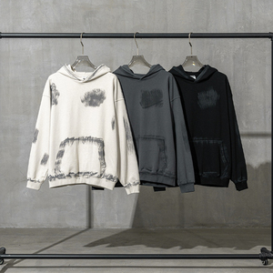 Sweat à capuche en éponge française surdimensionné 500 gsm personnalisé Sweat à capuche délavé au soleil Broderie en détresse Lavage à l'acide Sweats à capuche pour hommes - Product Image 1