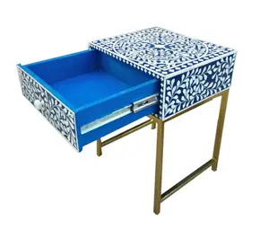 Stylish Bone Inlay One Drawer Bed Side Table Mop Inlay Bed Side Table For Living Room Home Hotel Resort Best Quality India