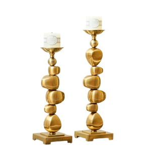 Ornate <b>Gold</b> <b>Candlestick</b> <b>Holder</b> with Rounded Base and Sculpted Stem Polished Metal Candle Stands for Ceremonial & Luxury Decor - Product Image 6