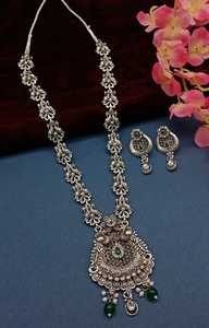 DERNIER DESIGNER À LA MODE ABD TRADITIONNEL OXYDSIDE ARGENT NOIR MENTAL BIJOUX LONG PENDENTIF COLLIER ENSEMBLE POUR FEMMES ET FILLES - Product Image 2