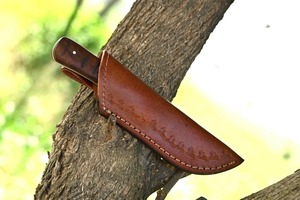 Acero de Damasco hecho a mano hoja fija Camping desollar cuchillo de caza con Funda de cuero soporte OEM grado Industrial al aire libre - Product Image 5