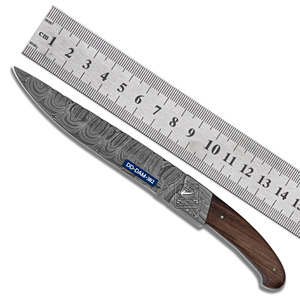 Cuchillo de Caza Personalizable Hecho a Mano DD-DAM-379, Hoja de Acero de Damasco, Punta de Lanza de 4 mm, Mango de Madera de Palisandro Exótico, Cuero Repujado - Product Image 4