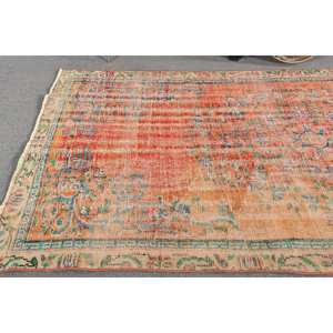 Vintage 4 pies 9 pulgadas X 8 pies 8 pulgadas naranja y azul Alfombra de lana turca tejido plano diseño de retazos para decoración de sala de estar respaldo de látex - Product Image 2