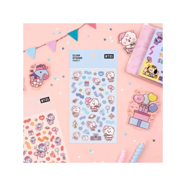 BT21 Characters Party Clear Decoration Stickers Style Cute Lovely Adorable Custom Diary Items Desk Decoration Decorative Sticker