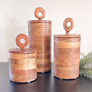 Contenedores de almacenamiento de madera de acacia, tarro de madera con tapa, tarros canistar naturales para cocina, especias, frijoles y hierbas, contenedor - Product Image 1