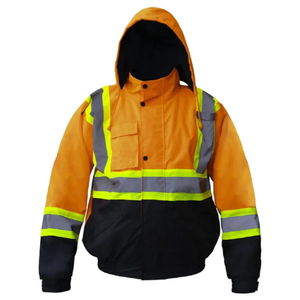 Hi Visibility Safety <b>Jacket</b> <b>Men</b> Orange-Black <b>Reflective</b> Waterproof Windproof Workwear With Hood and Pockets - Product Image 2