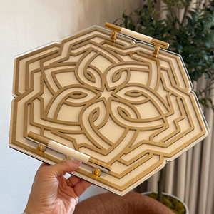 Bandeja de diseñador de madera con base de vidrio, uso multiusos para servir la decoración, organizar el tocador Iftar y la elegante pantalla de mesa - Product Image 1