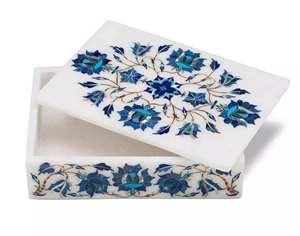Wholesale Eco Friendly Marble Jewelry <b>Box</b> Antique <b>Floral</b> Fine Marquetry Lapis Lazuli Inlay Jewelry <b>Box</b> With Lid Valentines Gifts - Product Image 3