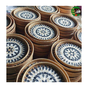 ถาดเสิร์ฟหวายฝังเซรามิกผสมสไตล์หวายฝังมุก งานแฮนด์เมดจากหวายธรรมชาติ ขายส่งจากเวียดนาม - Product Image 6