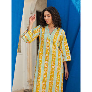 <b>Women's</b> Bohemian Floral Print Long <b>Kurta</b> Shirt Kimono Sleeve V-Neck Loose Fit Spring Summer Cotton Breathable Daily Life Top - Product Image 2