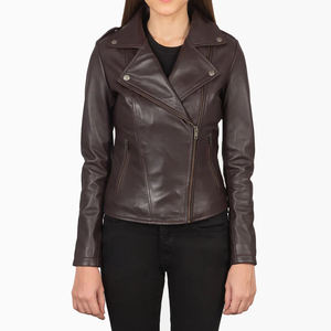 Veste de motard en cuir véritable marron foncé pour femmes | Vêtements d'extérieur personnalisés à la mode Slim Fit | Fournisseur en gros d'usine OEM ODM - Product Image 2